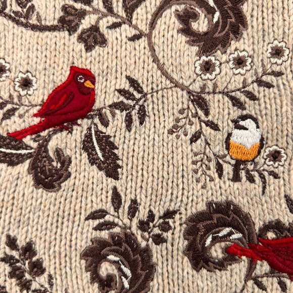 Croft & Barrow Embroidered Bird Zip Cardigan Sweater Women 2X Beige Cottagecore - Picture 3 of 10